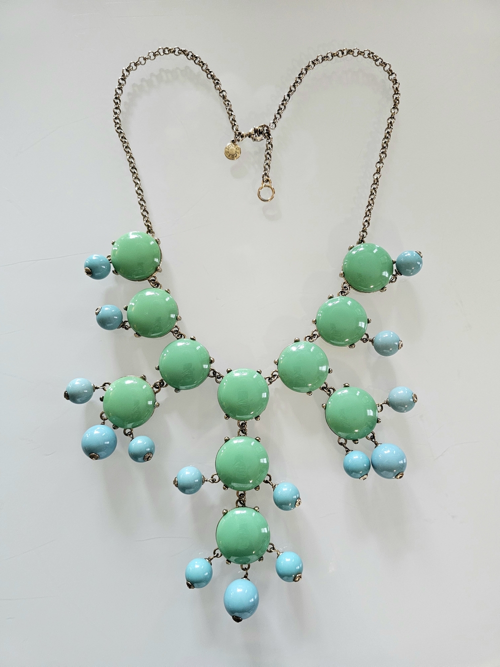 J. Crew Green and Light Blue Bubble Bib Necklace EUC